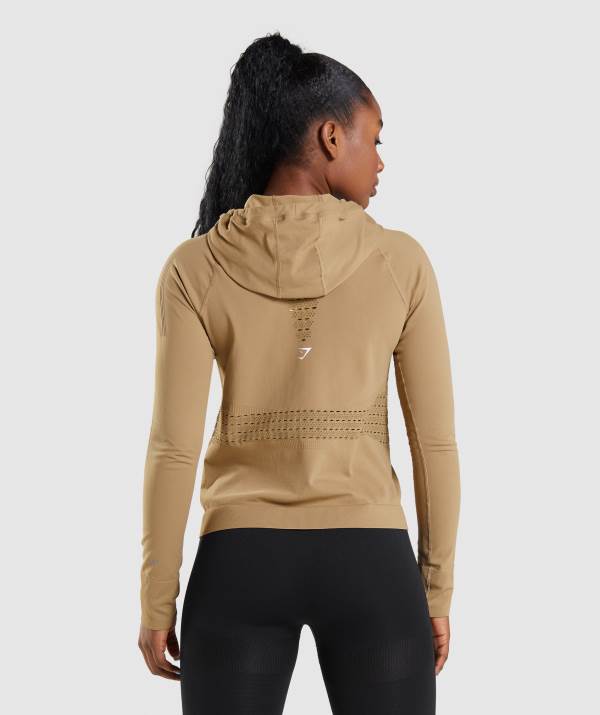 Damske Mikiny S Kapucňou Gymshark Energy Seamless Hnede | EW2836190